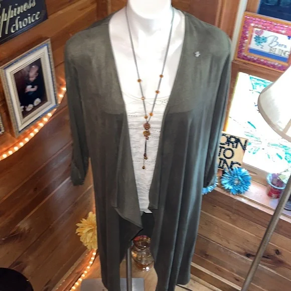 PHILOSOPHY FAUX LEATHER long cardigan NWT GORGEOUS Swarovski crystal cross - Picture 9 of 11